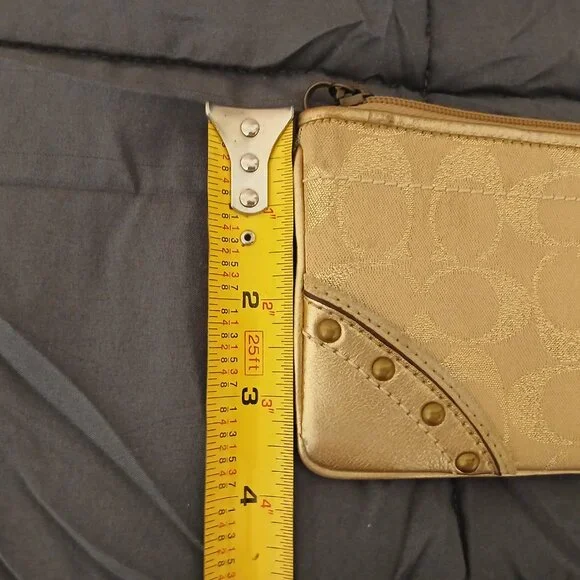 Coach Wristlet in Gold Signature trimmed with Gold Leather and Studs - Picture 6 of 8